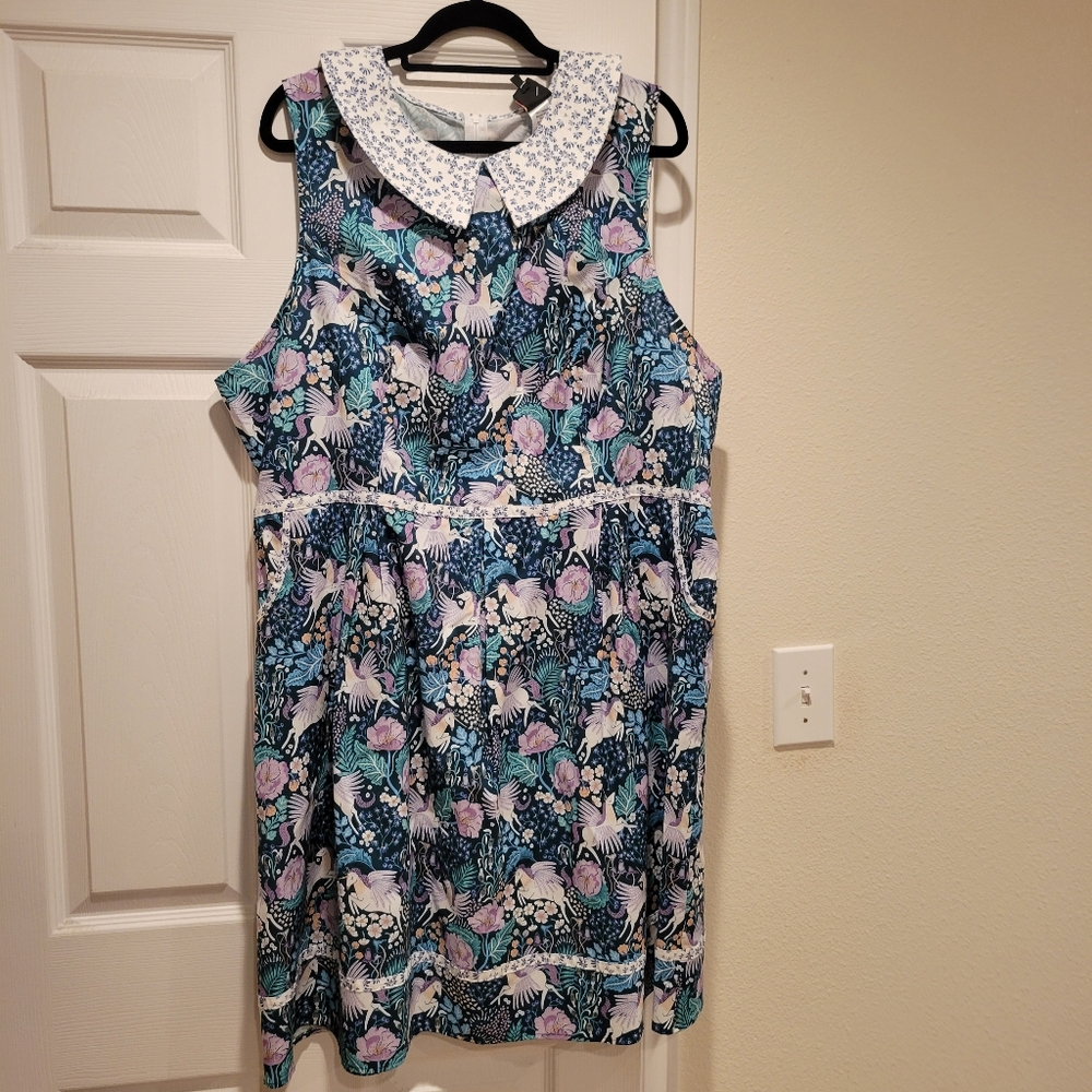 RETROLICIOUS PETER PAN COLLAR UNICORN DRESS NWT